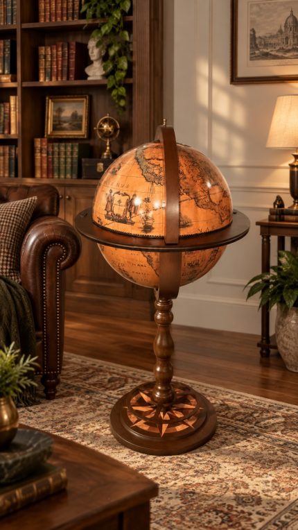 Vintage Dekoratif Dünya Küresi Şaraplık 115 × 50 cm