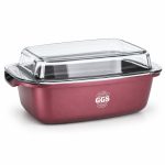 Alu-Guss Cam Kapaklı Döküm Alüminyum Fırın Kabı 32 cm Bordo - Görsel 2