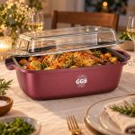 Alu-Guss Cam Kapaklı Döküm Alüminyum Fırın Kabı 32 cm Bordo - Görsel 4