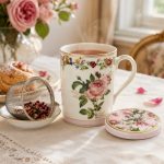 Chant Des Roses Kapaklı Metal Demlikli Fine China Porselen Kupa 350 ml - Görsel 2