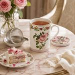 Chant Des Roses Kapaklı Metal Demlikli Fine China Porselen Kupa 350 ml - Görsel 3