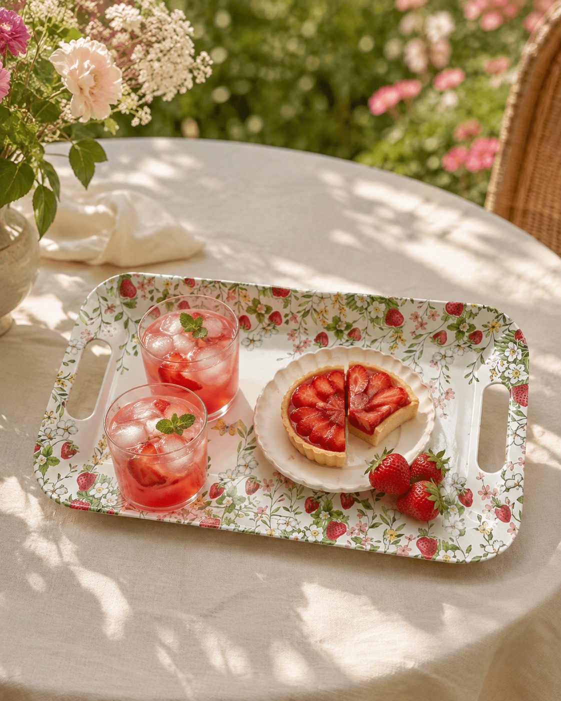 8001544180694_1.jpeg Jardin Des Fraises Melamin Kulplu Tepsi 40 x 21 cm - Görsel 1