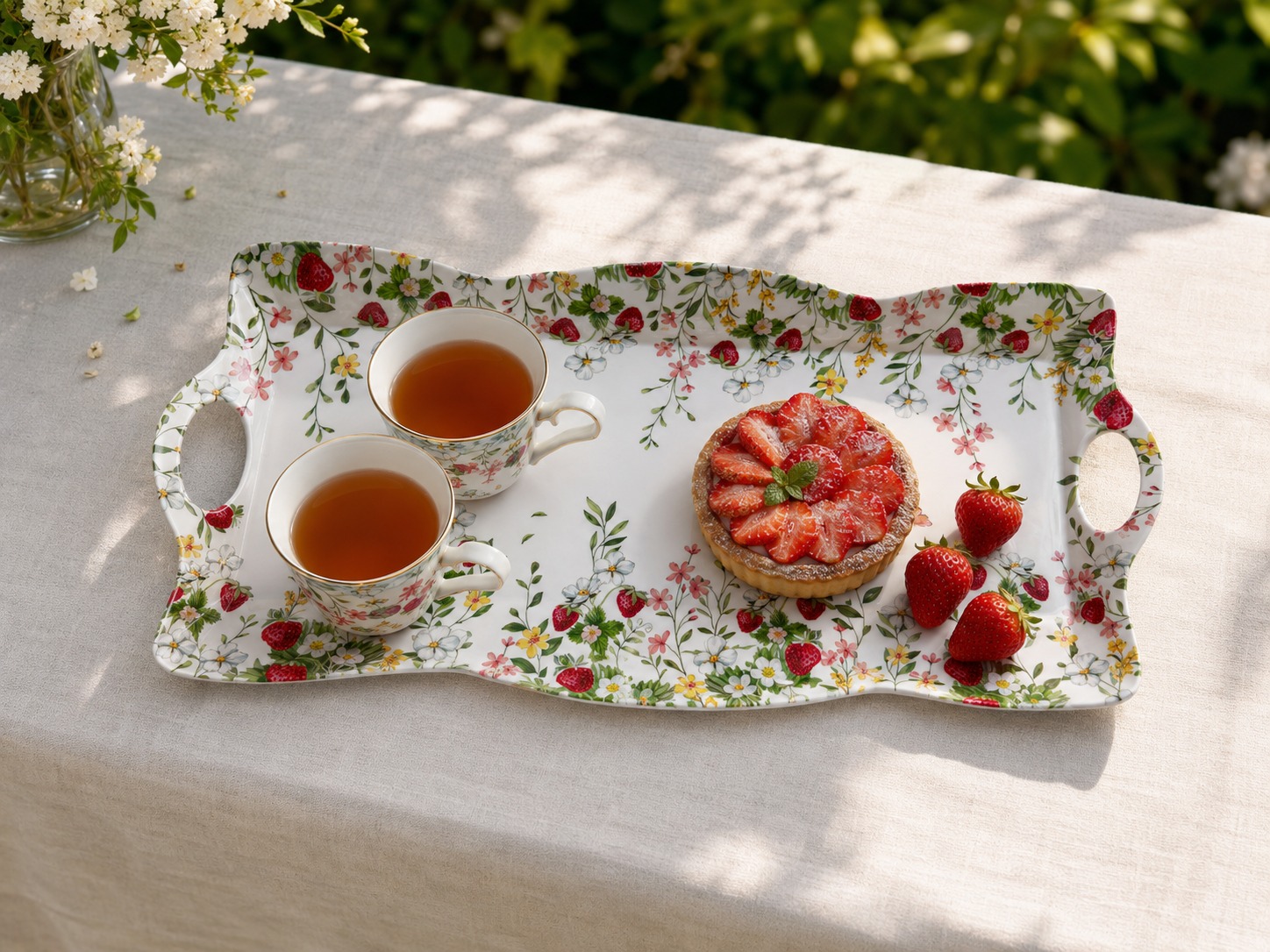 8001544180717_1.jpeg Jardin Des Fraises Melamin Kulplu Tepsi 42 x 20 cm - Görsel 1