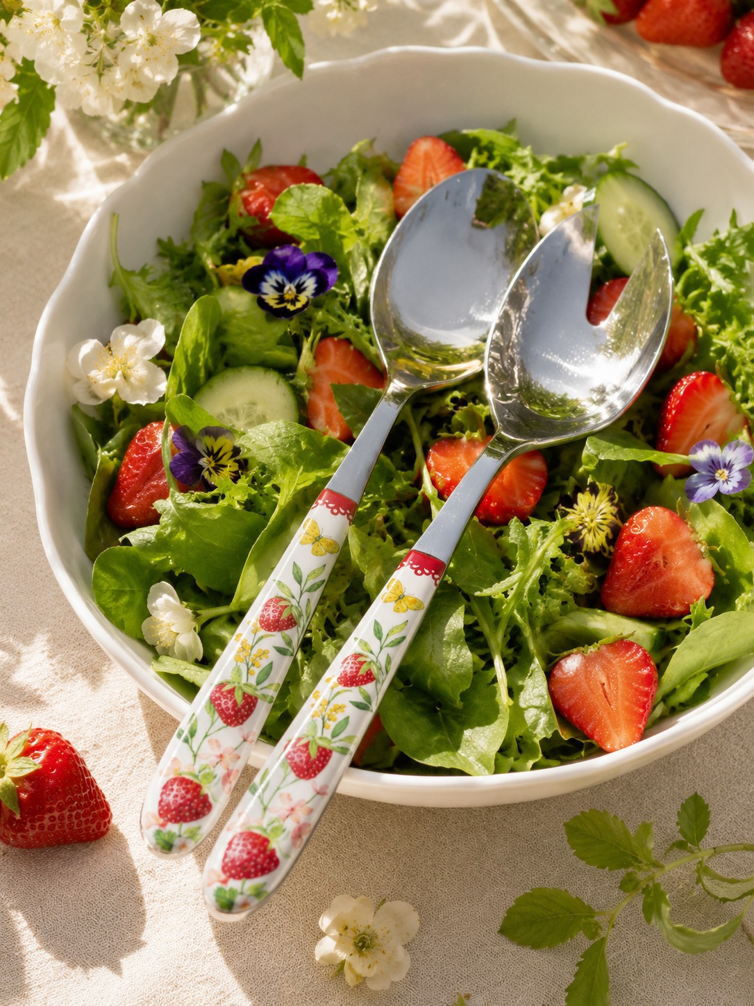 8001544180984_1.jpeg Jardin Des Fraises 2'li Porselen Saplı Salata Servis Takımı - Görsel 1