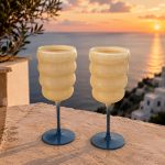 2'li Bej-Mavi Şarap Kadehi 380 ml cam kadeh seti - Görsel 4