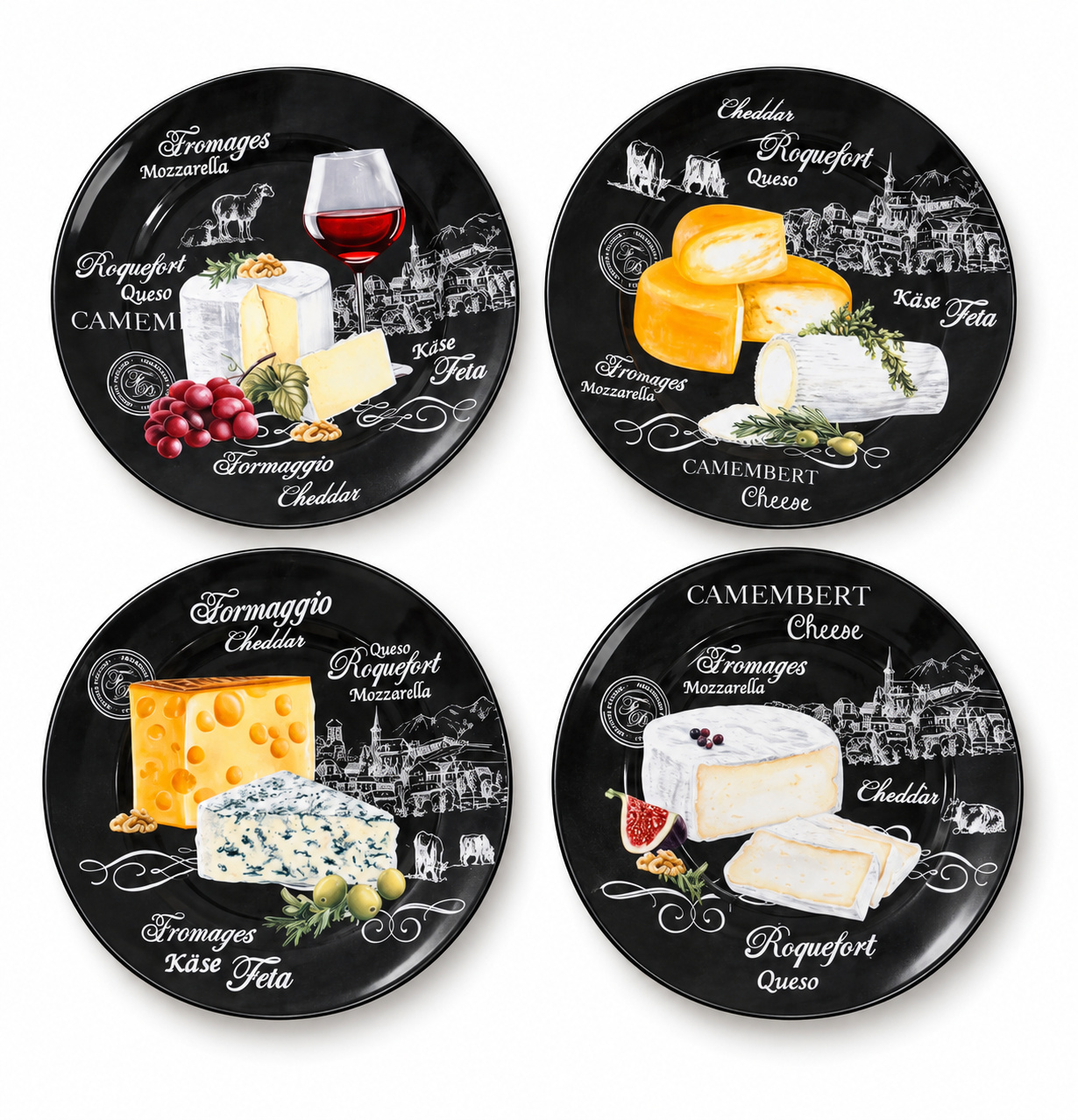 8001544008080_1.jpeg World Of Cheese 4'lü Porselen Peynir Tabağı Seti - Görsel 1