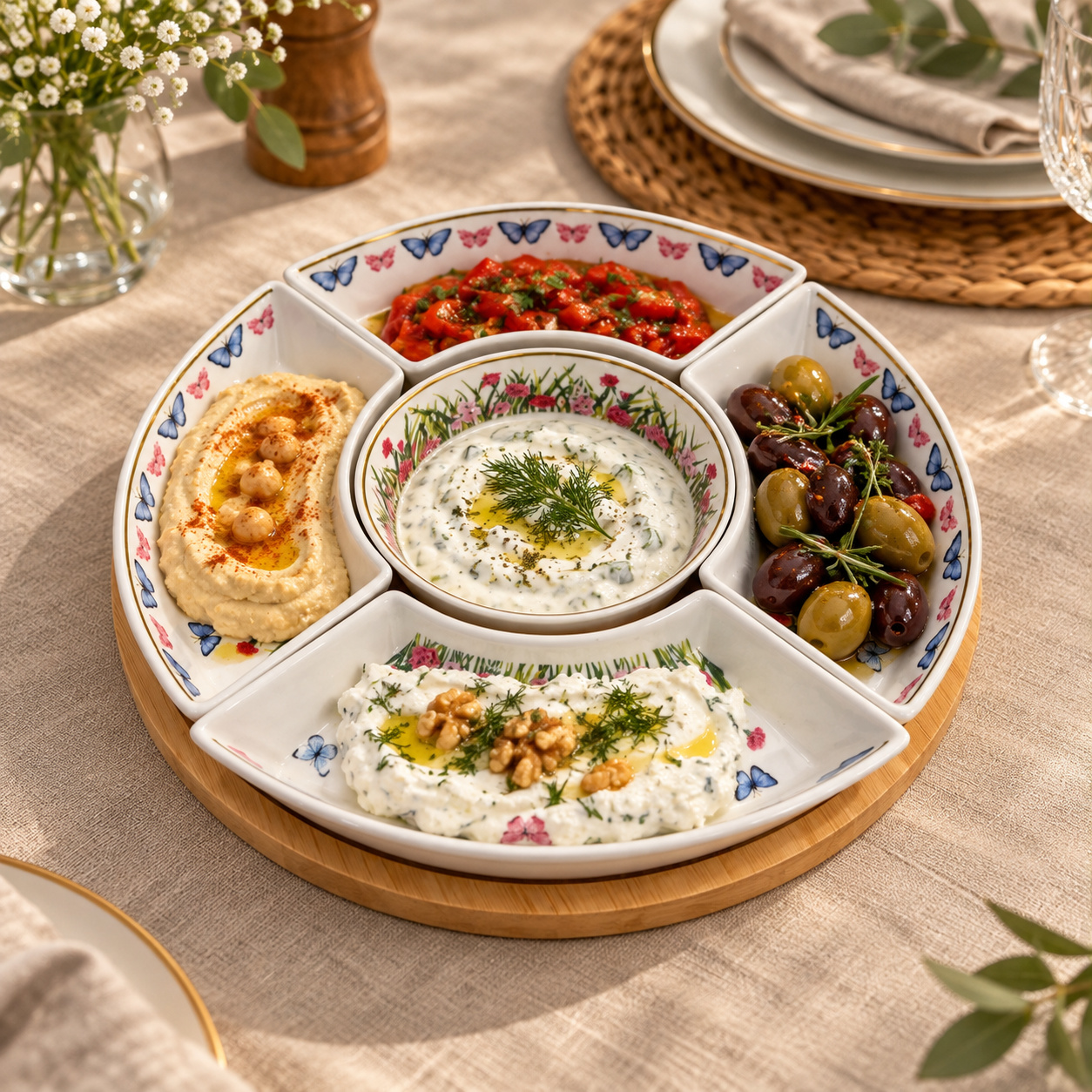 8001544151694_1.jpeg Bambu Tepsili Porselen Meze Seti - Görsel 1