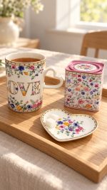 Porselen Kupa, Çay Kutusu ve Tabağı Seti - 350 ml - Görsel 2