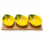 Fleurs Et Citrons 3 Parça Porselen Meze Seti Bambu Tepsili - 25 × 9,5 cm - Görsel 2