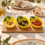 Fleurs Et Citrons 3 Parça Porselen Meze Seti Bambu Tepsili - 25 × 9,5 cm - Görsel 3