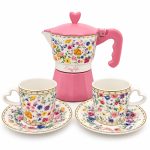 2’li Porselen Kahve Fincan Seti ve Moka Pot - 100 ml