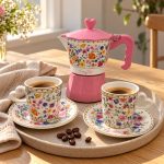 2’li Porselen Kahve Fincan Seti ve Moka Pot - 100 ml - Görsel 2