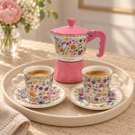 2’li Porselen Kahve Fincan Seti ve Moka Pot - 100 ml - Görsel 4
