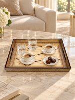 Glamour MDF Tepsi - Bej - 40 x 25 x 4,5 cm
