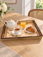 Glamour MDF Tepsi - Bej - 40 x 25 x 4,5 cm - Görsel 4