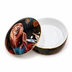 Sauvage Aslan Desenli Porselen Kapaklı Kutu - 13 x 6,5 cm
