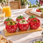 Jardin Des Fraises 3 Parça Porselen Meze Seti - Bambu Tepsili - 25 x 9,5 cm
