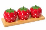 Jardin Des Fraises 3 Parça Porselen Meze Seti - Bambu Tepsili - 25 x 9,5 cm - Görsel 3